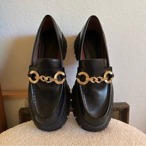 Zara Lug Sole Loafers with Chain Detail